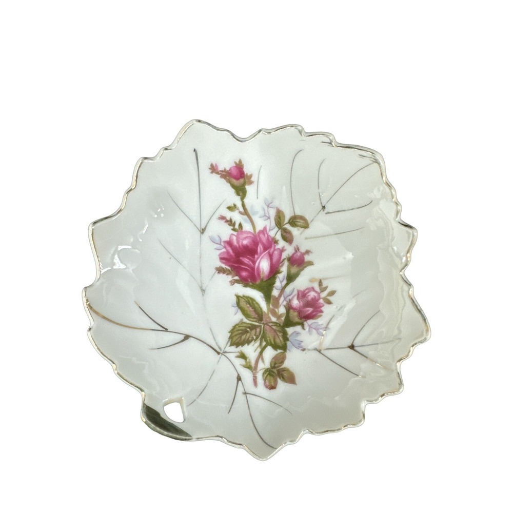 Rose Leaf Trinket Collectible Plate Vintage Japan ECU 1940s